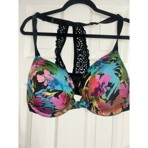 LANE BRYANT Tropical Cacique Padded CLOSE RACERBACK BRA Boost Plunge SZ 46B